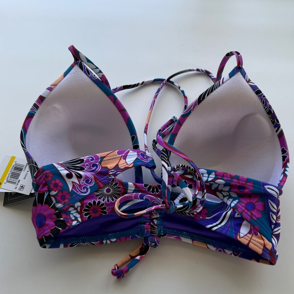 Salt + Cove Juniors Retro Paisley Print Tunnel Front Midkini Bikini Swim Top M - Picture 4 of 6